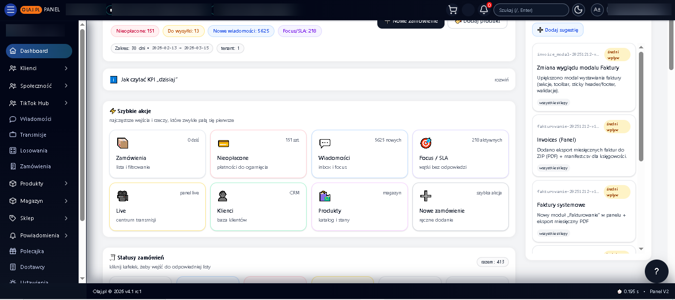Podgląd panelu Olaj